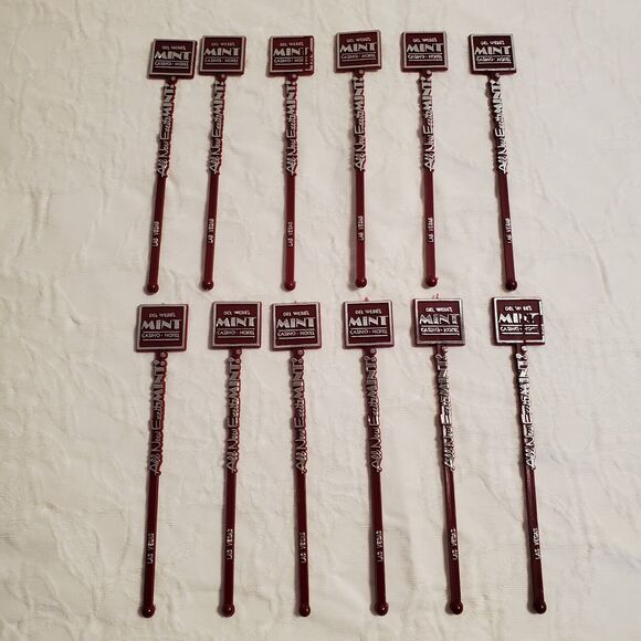 Vintage Las Vegas Mint Cocktail Swizzle Stir Sticks Set 12 Del Webbs Casino New - Picture 1 of 10